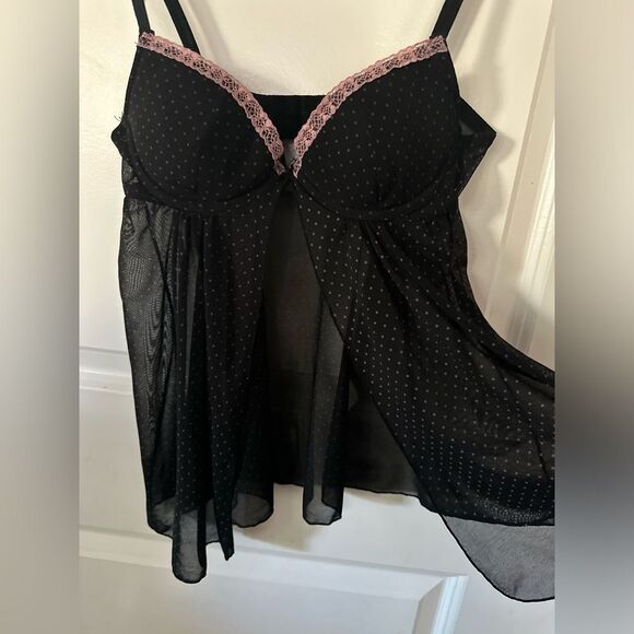 Rampage Intimates Black With Pink Polka Dots Sheer Top Size Small - Picture 9 of 10